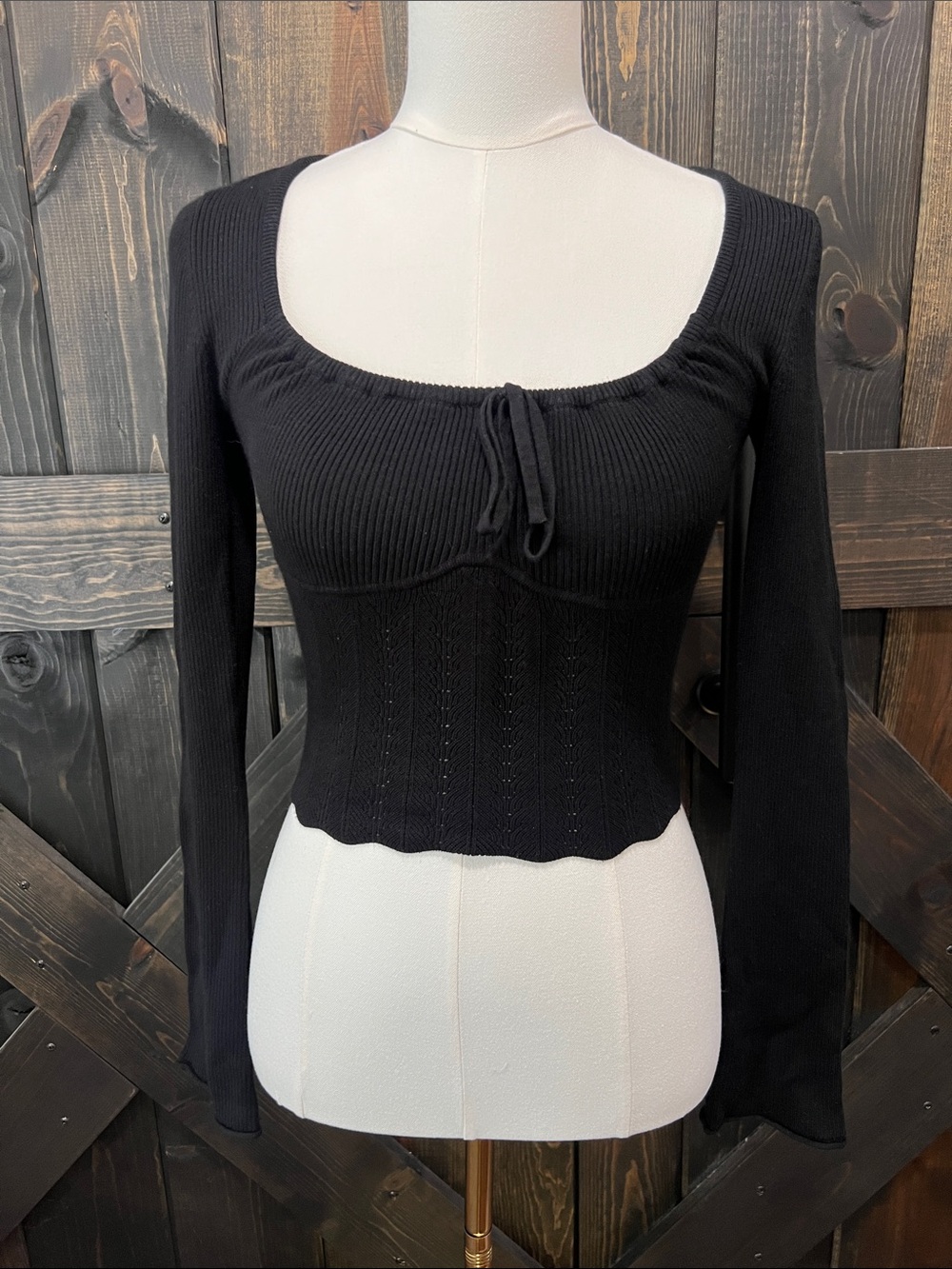 Garage‎ Black Babydoll Crop Top S Bodycon Long Sleeves Dark Coquette NWT FLAWED